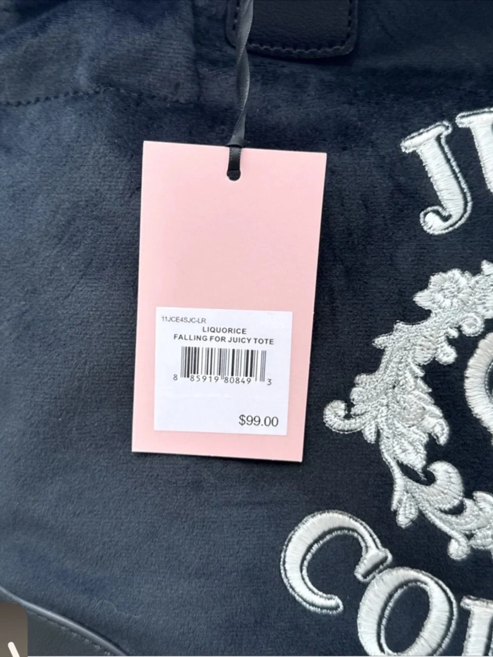 NWT Juicy Couture Falling For Juicy Large Black Tote Shoulder Handbag Silver $99